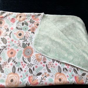 Boho reversible baby blanket, flowers and leaves